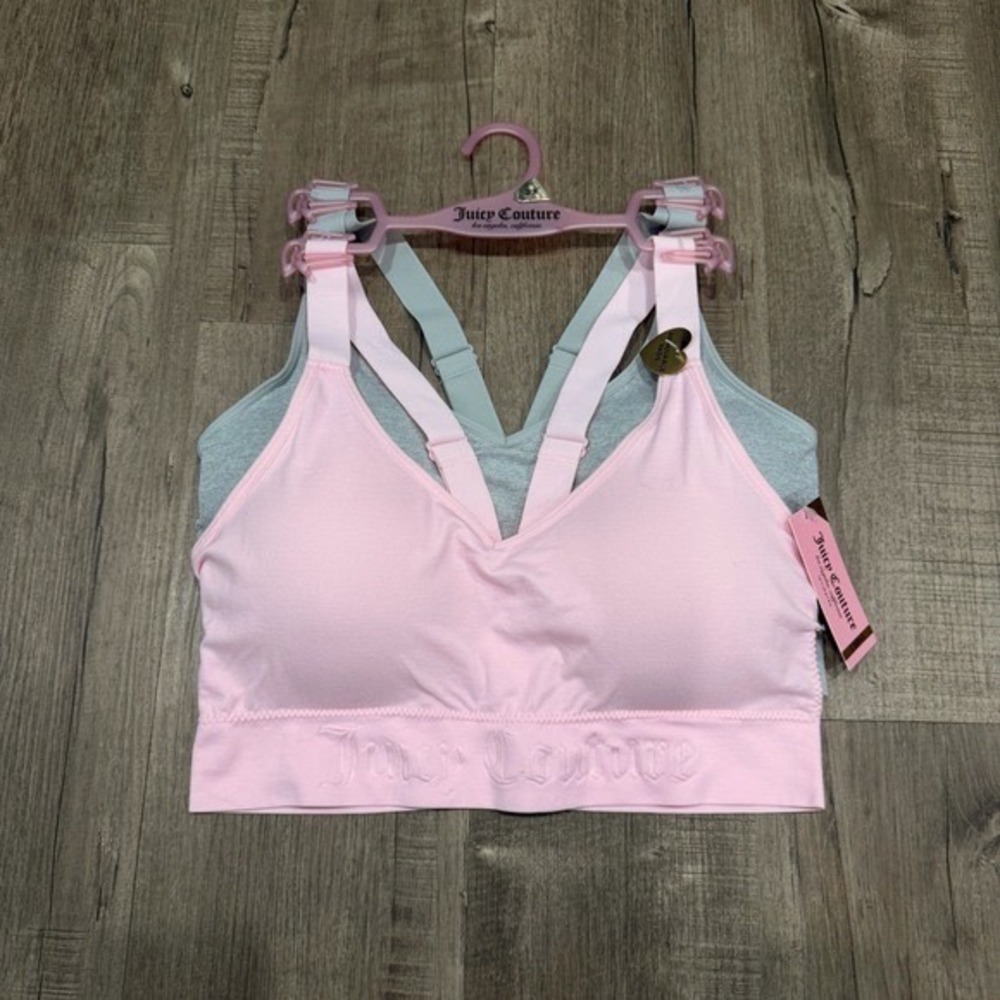 NEW Juicy Couture Sports Bra Set Women 2X Adjustable Straps Removable Pads Pink